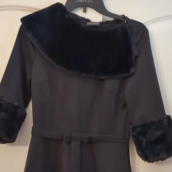 Video Vixen Tabitha Black Faux Fur Collar Flare Dress - Picture 7 of 9